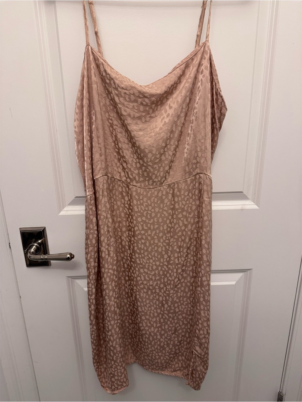 Satin Cowl Neck Slip Dress in Beige